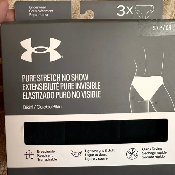 NWT Set of 3 Under Armour Pure Stretch Women's Black No Show Bikini Size Small - Picture 8 of 12